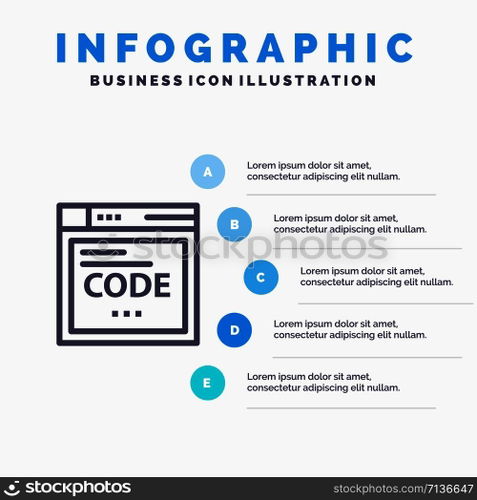 Browser, Internet, Code, Coding Blue Infographics Template 5 Steps. Vector Line Icon template