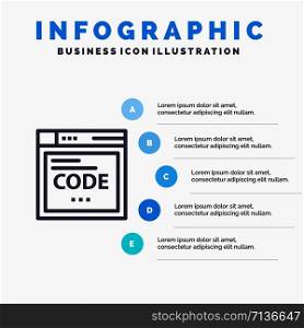 Browser, Internet, Code, Coding Blue Infographics Template 5 Steps. Vector Line Icon template