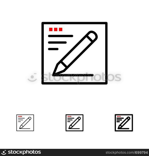 Browser, Pencil, Text, Education Bold and thin black line icon set