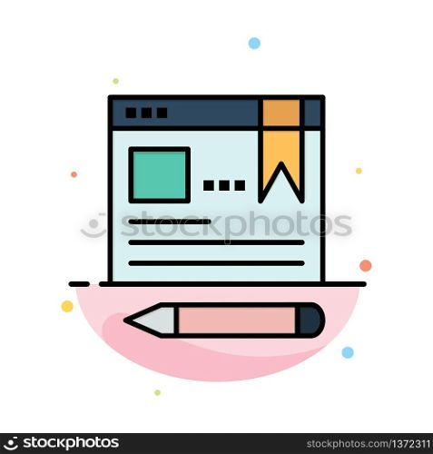 Browser, Text, Pen, Education Abstract Flat Color Icon Template