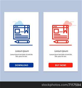 Browser, Text, Pen, Education Blue and Red Download and Buy Now web Widget Card Template