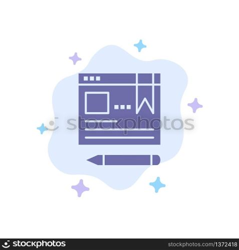 Browser, Text, Pen, Education Blue Icon on Abstract Cloud Background