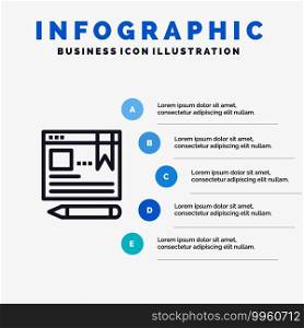 Browser, Text, Pen, Education Blue Infographics Template 5 Steps. Vector Line Icon template