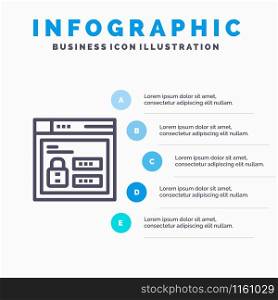 Browser, Web, Lock, Code Blue Infographics Template 5 Steps. Vector Line Icon template