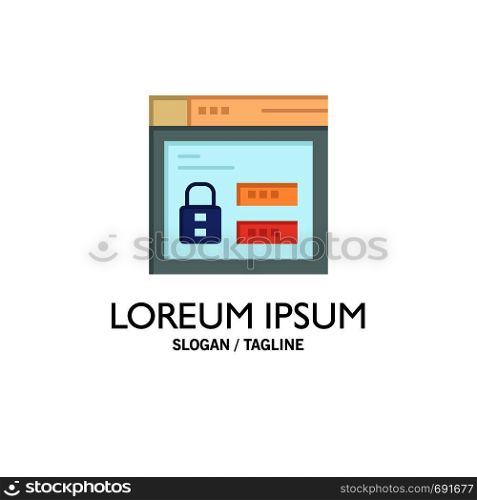 Browser, Web, Lock, Code Business Logo Template. Flat Color