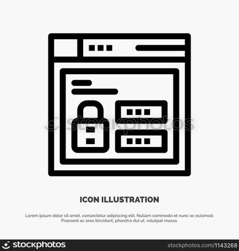 Browser, Web, Lock, Code Vector Line Icon
