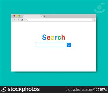 Browser web page with search bar. Chrome web mockup of computer interface. Flat screen internet page. Browser window with url address line. Empty template internet web page. vector illustration eps10. Browser web page with search bar. Chrome web mockup of computer interface. Flat screen internet page. Browser window with url address line. Empty template internet web page. vector illustration