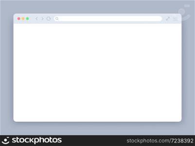 Browser window. Blank web interface mock screen internet webpage mockup. Website blank frame tab page elements vector template. Empty network page with border and icons for computer, laptop.. Browser window. Blank web interface mock screen internet webpage mockup. Website blank frame tab page elements vector template