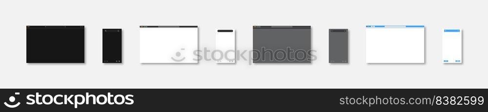 Browser window. Browser bar interface. Vector isolated illustration. Empty web page. Design element.. Browser window. Browser bar interface. Vector illustration. Empty web page. Design element.
