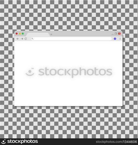 Browser window isolated on transperent background. Opened web browser. Blank template for search and address. Mockup screen browser. Interface frame in flat style. Web window new or home page. Vector.. Browser window isolated on transperent background. Opened web browser. Blank template for search and address. Mockup screen browser. Interface frame in flat style. Web window new or home page. Vector