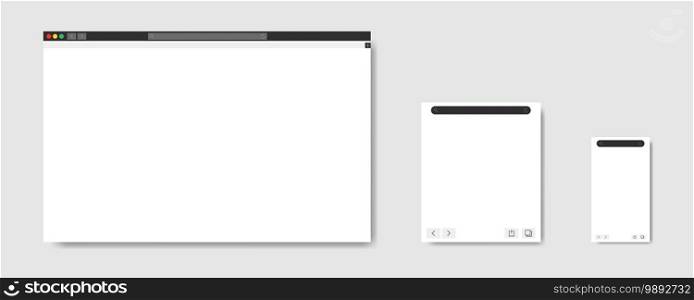 Browser window web elements. Blank template. Website template design.