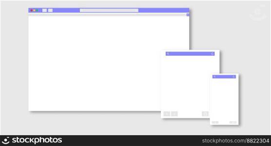 Browser window. Web elements. Browser mockups.  Website window for laptop tablet and mobile screen. 