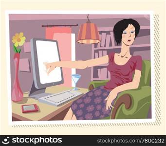 Browsing the Internet. Woman is browsing the Internet or searching something on her local drives. Editable vector EPS v9.0.