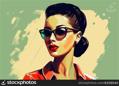 Brunette with glasses and red lips Vector illustration desing.