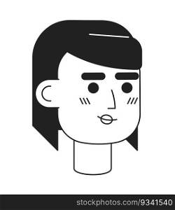 Brunette woman portrait monochrome flat linear character head. Beautiful female with black hair. Editable outline hand drawn human face icon. 2D cartoon spot vector avatar illustration for animation. Brunette woman portrait monochrome flat linear character head