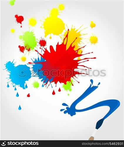 Brush and blots. Brush multi-coloured blots on a paper. A vector illustration