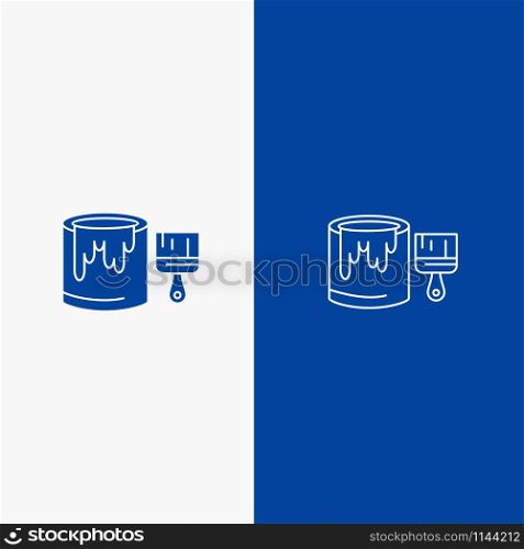 Brush, Bucket, Paint, Painting Line and Glyph Solid icon Blue banner Line and Glyph Solid icon Blue banner