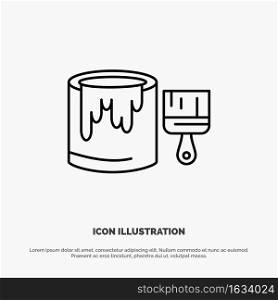 Brush, Bucket, Paint, Painting Line Icon Vector