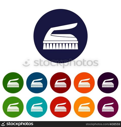 Brush for cleaning set icons in different colors isolated on white background. Brush for cleaning set icons