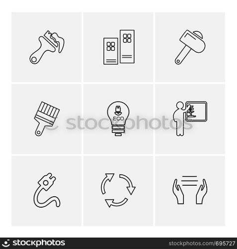brush , hammer , bulb , hardware , tools , constructions , labour , icon, vector, design, flat, collection, style, creative, icons , wrench , work ,