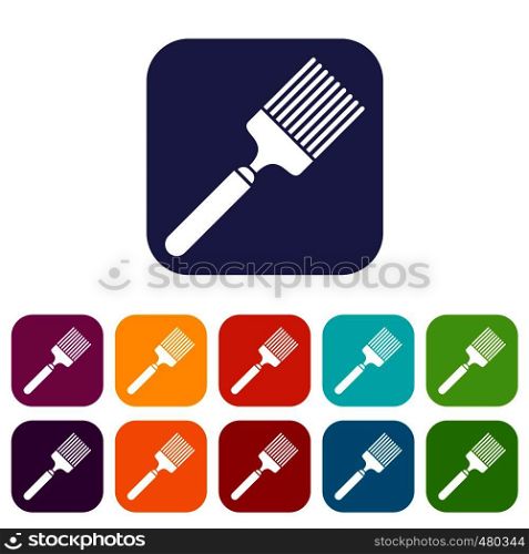 Brush icons set vector illustration in flat style in colors red, blue, green, and other. Brush icons set
