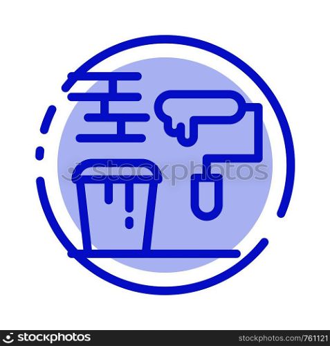 Brush, Paint, Painting, Roller, Tools Blue Dotted Line Line Icon