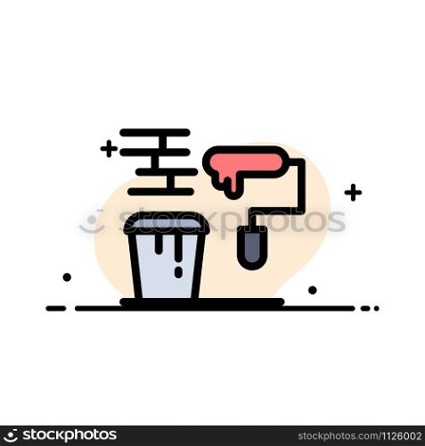 Brush, Paint, Painting, Roller, Tools Business Flat Line Filled Icon Vector Banner Template