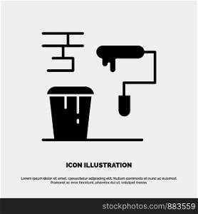 Brush, Paint, Painting, Roller, Tools solid Glyph Icon vector