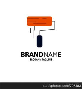 Brush, Paint, Roller, Wall, Paintbrush Business Logo Template. Flat Color