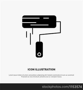 Brush, Paint, Roller, Wall, Paintbrush solid Glyph Icon vector