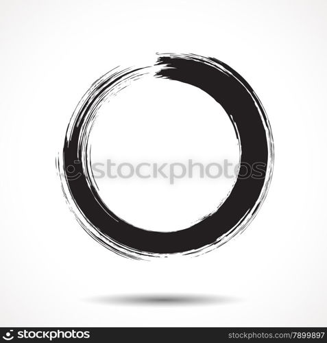 Brush painted black ink circle on white background