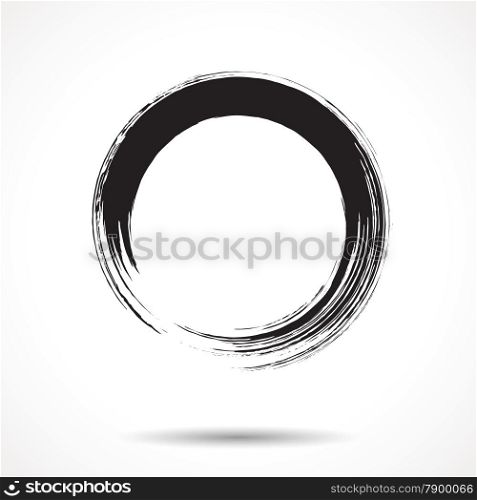 Brush painted black ink circle on white background