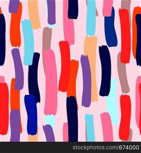 Brush strokes and stripes hand painted Vector seamless pattern. Vector illustration on pink background. Brush strokes and stripes hand painted Vector seamless pattern.