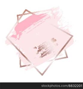 Brush strokes in rose gold pink tones and golden frame background. Vector Illustration EPS10. Brush strokes in rose gold pink tones and golden frame background. Vector Illustration