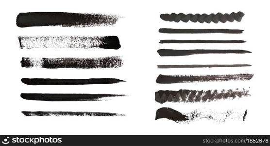 Brush strokes. Paintbrush set, brush strokes templates. Grunge design elements. Vector illustration