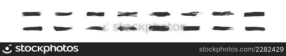 Brush strokes paintbrush set. Grunge design vector elements. Black isolated graffiti illustration