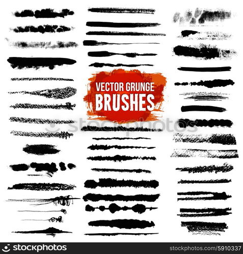 Brush Style Illustrator Set . Illustrator grunge black lined and scuffed brush styles set with bright color text isolated vector illustration