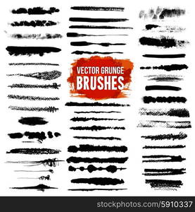 Brush Style Illustrator Set . Illustrator grunge black lined and scuffed brush styles set with bright color text isolated vector illustration