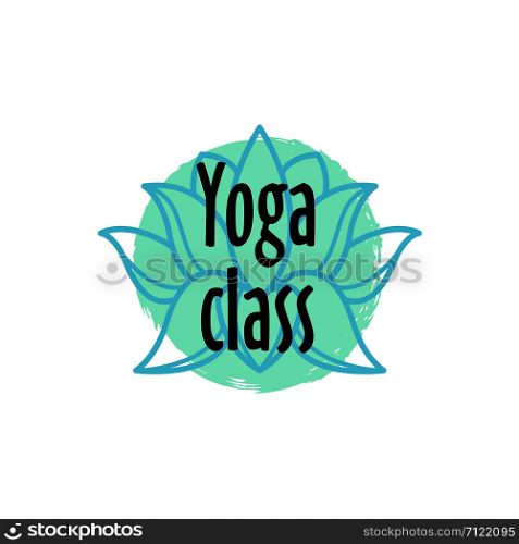 Brush style logo yoga class, beauty salon, with text for organic cosmetics packaging, vector illustration. Brush style yoga class logo, beauty and spa product, personal care
