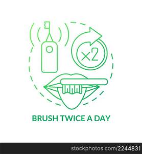 Brush twice every day green gradient concept icon. Destroying bacteria from teeth and tongue abstract idea thin line illustration. Isolated outline drawing. Myriad Pro-Bold font used. Brush twice every day green gradient concept icon