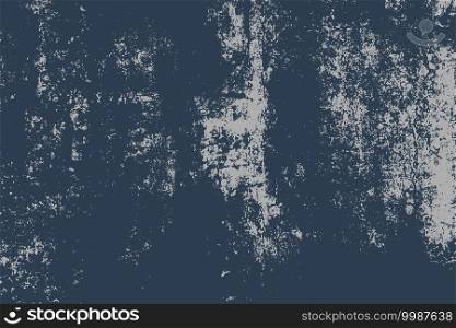 Brushed blue paint cover. Empty aging design element. Grunge rough dirty background. Overlay aged grainy messy template. Distress urban used texture. Renovate wall frame grimy backdrop. EPS10 vector