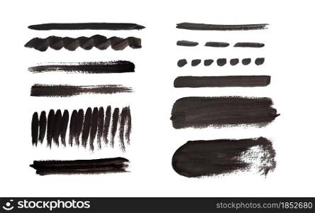 Brushes. Brush strokes. Artistic grungy creative brush stroke set. Grunge design elements. Vector illustration