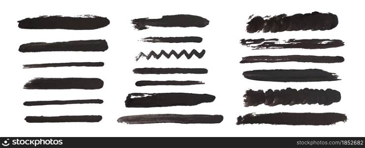 Brushes. Brush strokes templates. Vector paintbrush set. Grunge design elements. Vector illustration