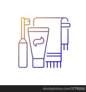 Brushing teeth gradient linear vector icon. Toothpaste and paste in bathroom. Everyday bath routine. Thin line color symbols. Modern style pictogram. Vector isolated outline drawing. Brushing teeth gradient linear vector icon