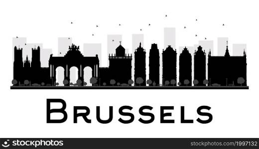 Brussels City skyline black and white silhouette. Vector illustration. Simple flat concept for tourism presentation, banner, placard or web site. Business travel concept. Cityscape with famous landmarks