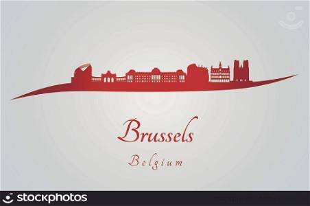 Brussels skyline in red and gray background in editable vector file