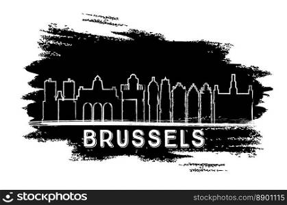 Brussels Skyline Silhouette. Hand Drawn Sketch. Business Travel and Tourism Concept with Historic Architecture. Image for Presentation Banner Placard and Web Site. Vector Illustration.