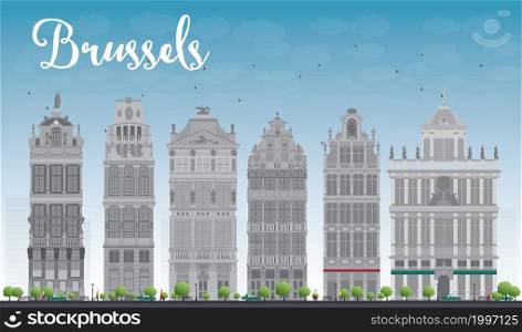 Brussels skyline with Ornate buildings of Grand Place. Vector illustration