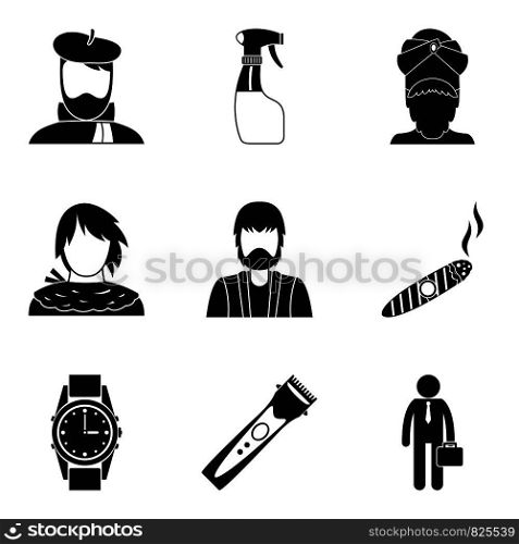 Brutal man icons set. Simple set of 9 brutal man vector icons for web isolated on white background. Brutal man icons set, simple style