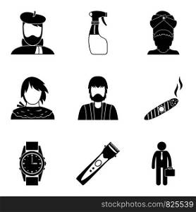 Brutal man icons set. Simple set of 9 brutal man vector icons for web isolated on white background. Brutal man icons set, simple style